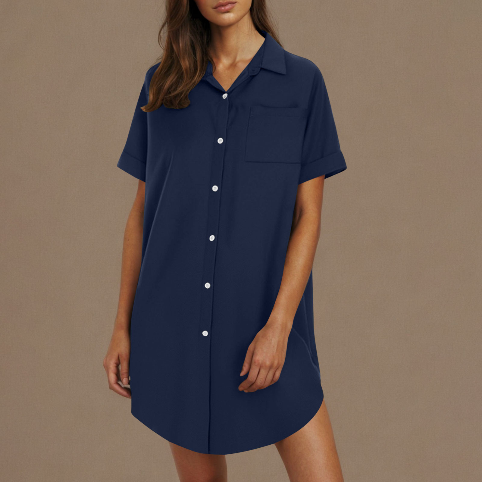 SMihono Trendy Womens Trendy Cotton Linen Dress Short Sleeve Button ...