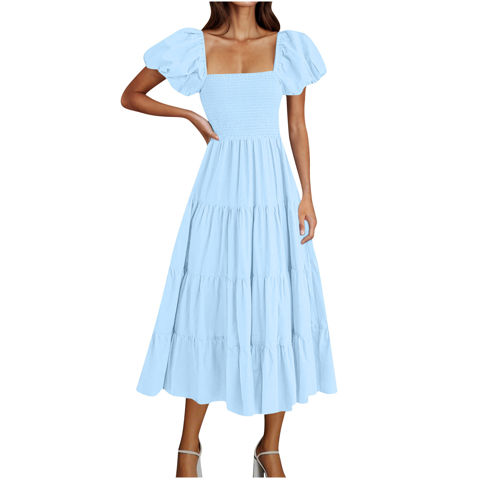 LIGHT DOT Women's Maxi Dress - Ruffle Puff Sleeve, Smocked Tiered Casual Dress (2025 Style) - View #6