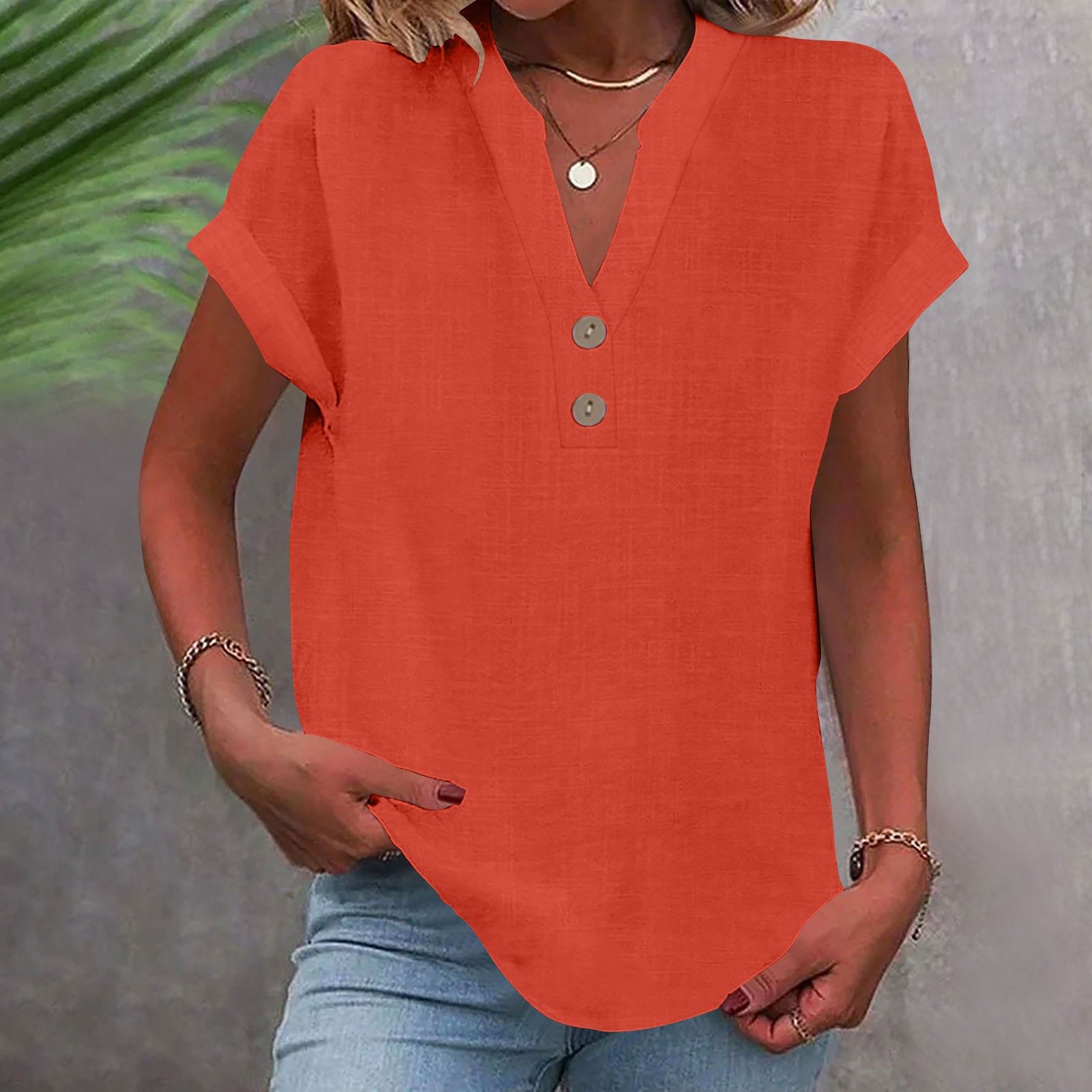 Olyvenn Summer Tops for Women 2025 Trendy Short Sleeve Cotton Linen ...