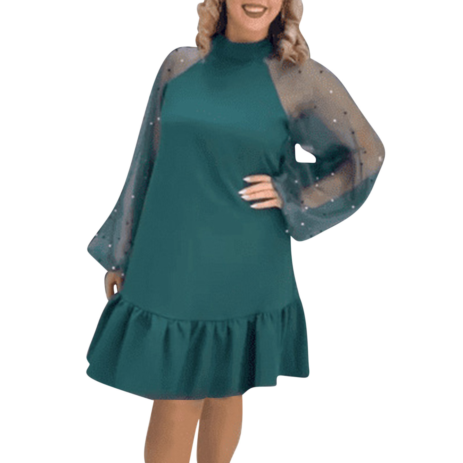 Long sleeve mesh sheer party dress