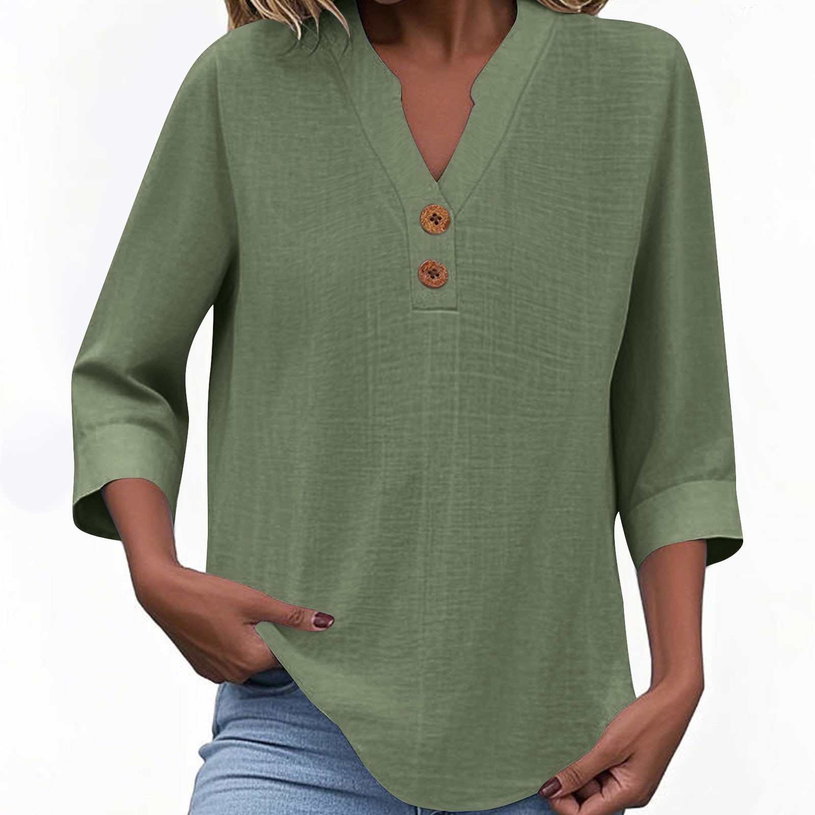 Green Linen Loose Fit T Shirt With Round Neck And High Low Hem For Autumn Unisex main image 0