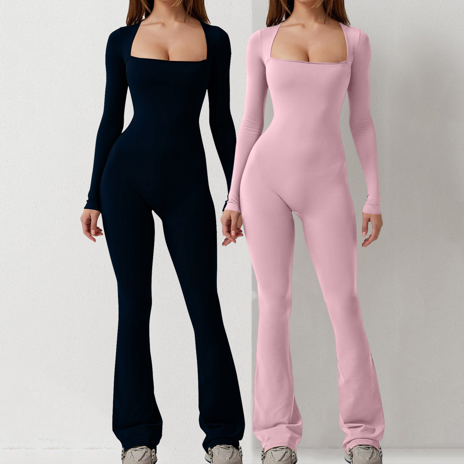 Solid Color Tie Front Slim Flare Jumpsuit