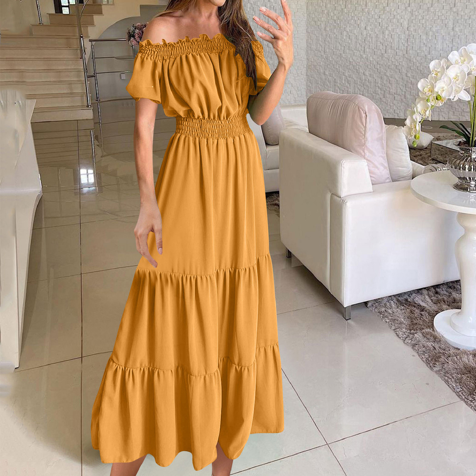 Yellow Twist A-line Tiered Maxi Dress main image 1