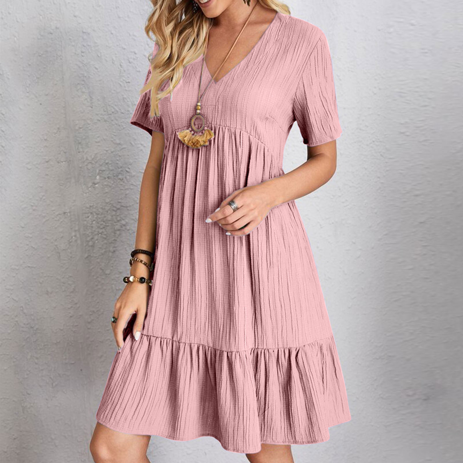 SMihono Summer Dresses for Women 2025 Vacation Short Sleeve V Neck Mini ...