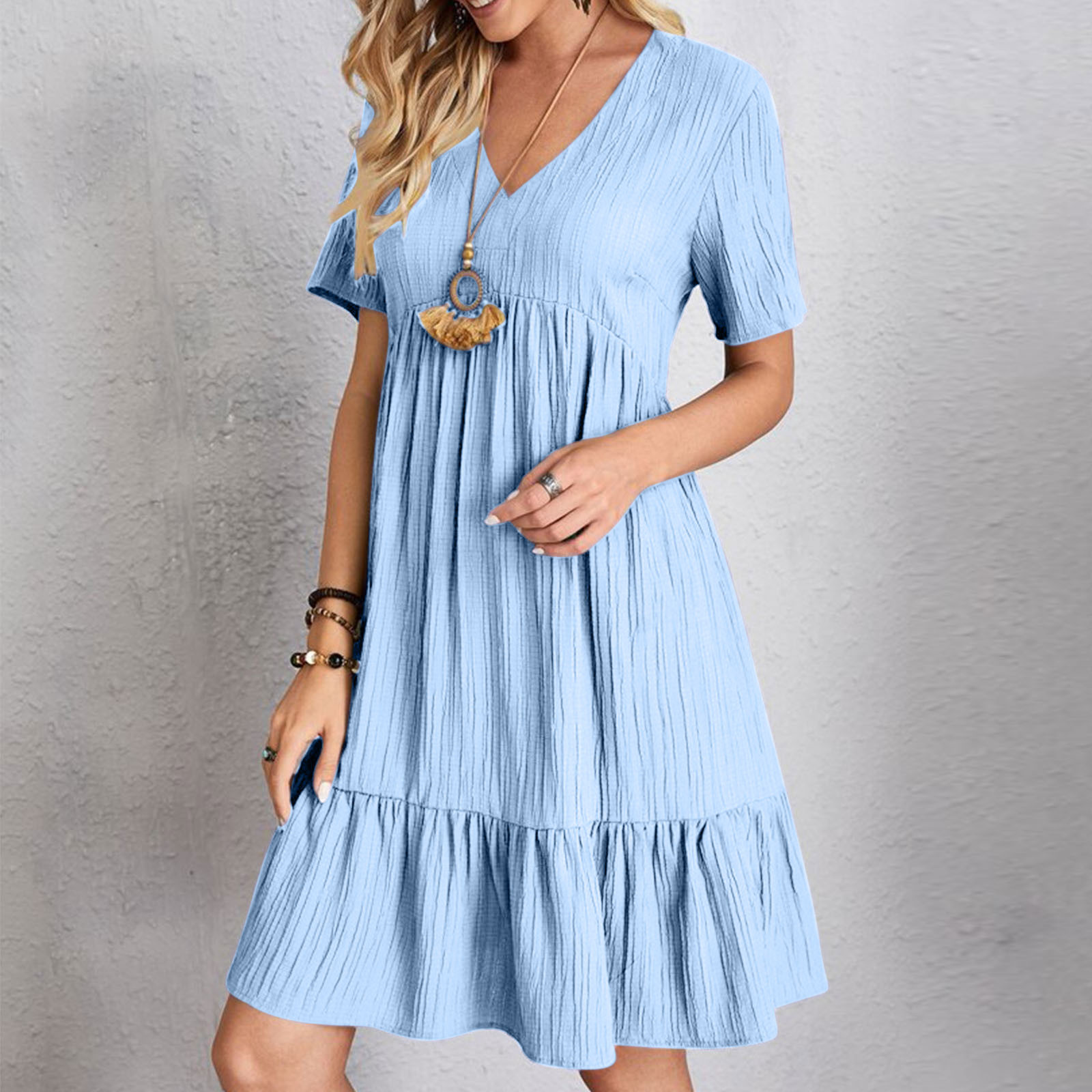 SMihono Summer Dresses for Women 2025 Vacation Short Sleeve V Neck Mini ...