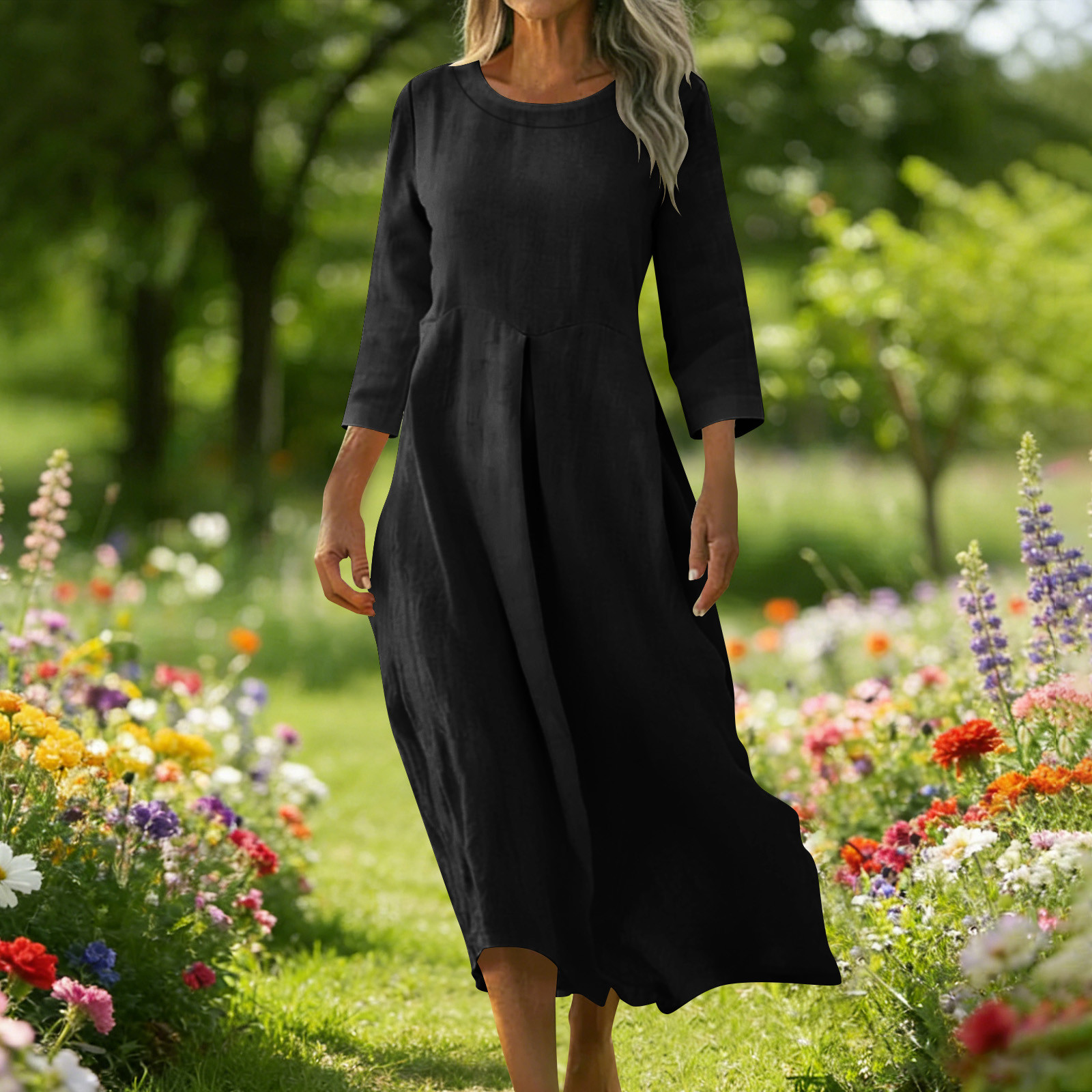 SMihono Cotton Linen Dress for Women 2026 Summer Trendy V Neck Button 3 ...