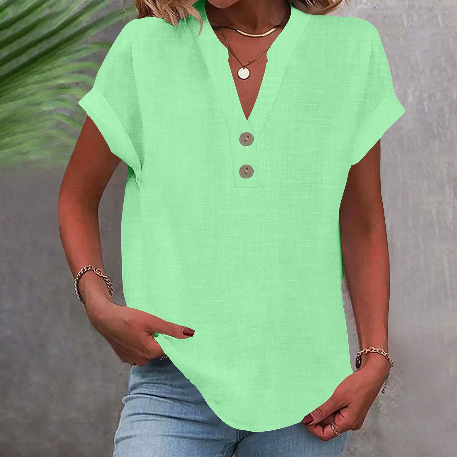 Olyvenn Summer Tops for Women 2025 Trendy Short Sleeve Cotton Linen ...