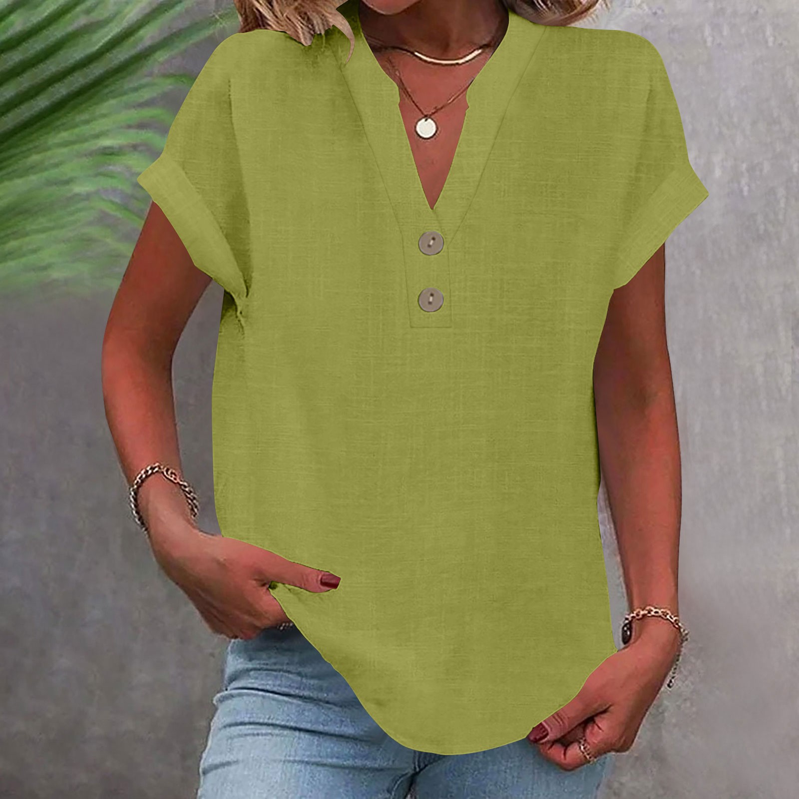 Olyvenn Summer Tops for Women 2025 Trendy Short Sleeve Cotton Linen ...