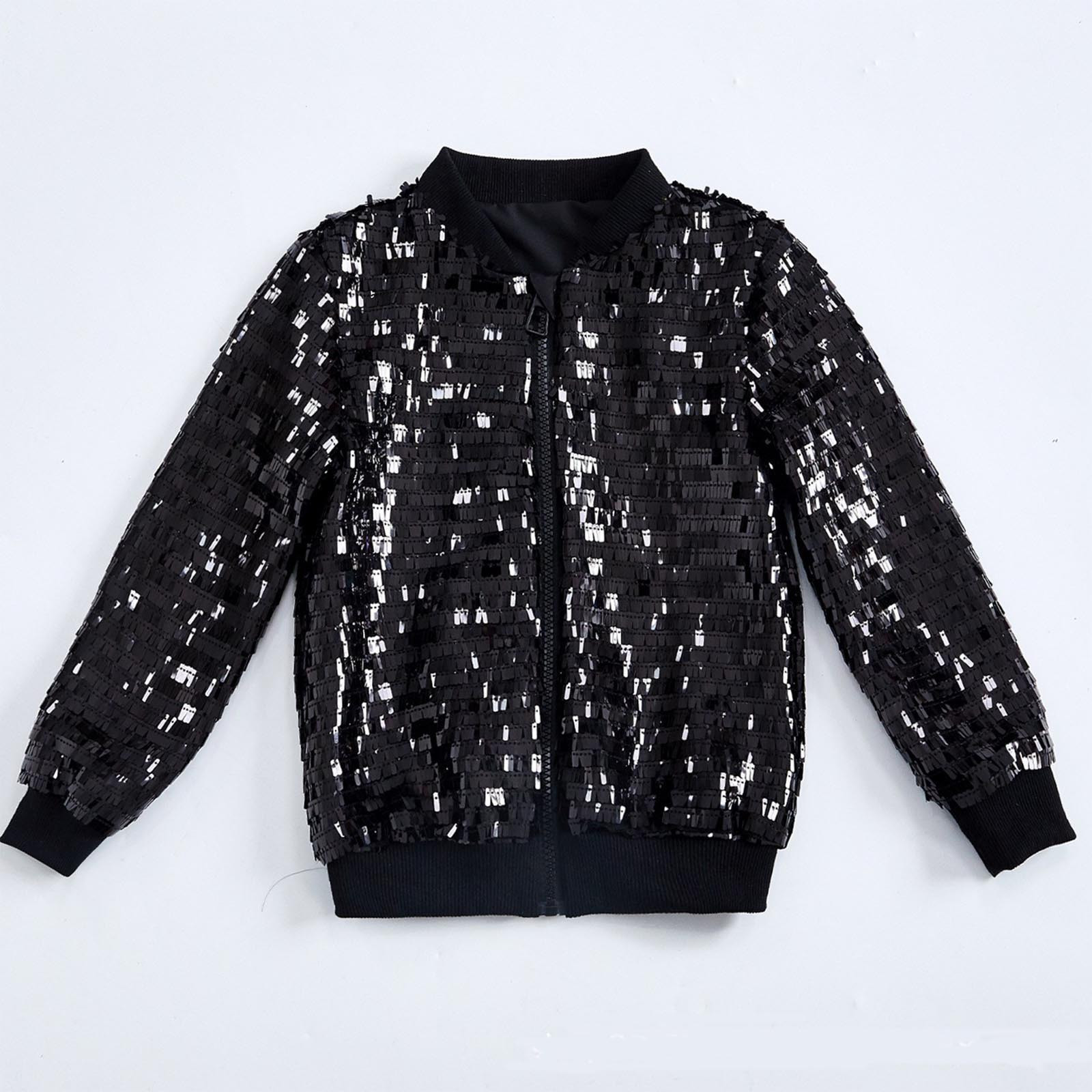 Mwjwdo Girls Sparkle Sequin Bomber Jacket Kids Toddler