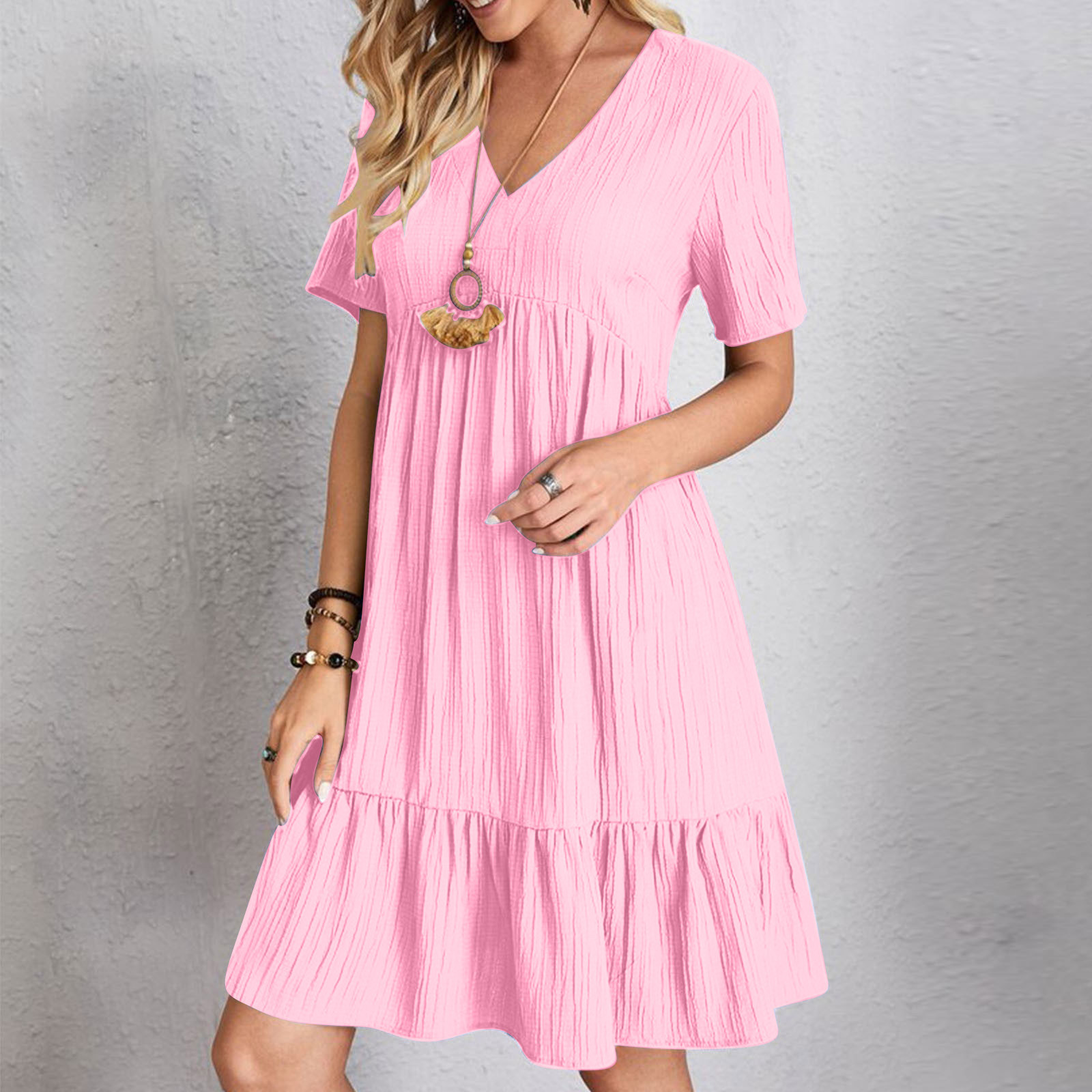 Tiered Maxi Dress Women's Summer Swing Dress - V Neck Flowy Short Sleeve  Sundress For Beach & Vacation Short Sleeve Swing Dress Floral Print