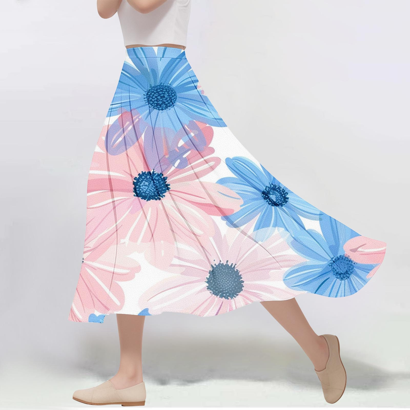 Blue Floral Print High Waist Tulle Skirt Slim Fit for Summer Women Casual Elegant main image 1
