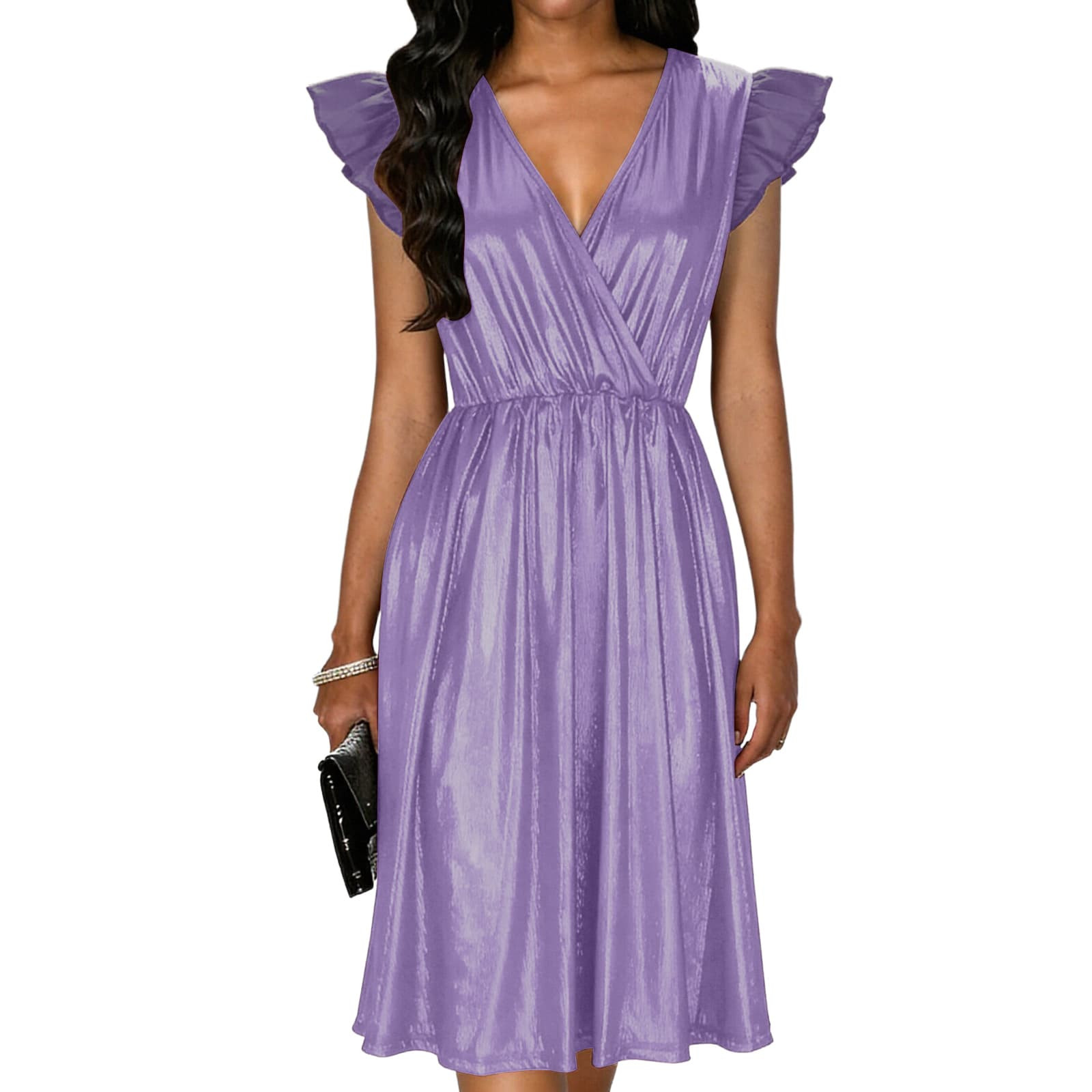 SMihono Womens Summer Pleated Midi Dress 2026 Spring Ruffle Sleeve V ...