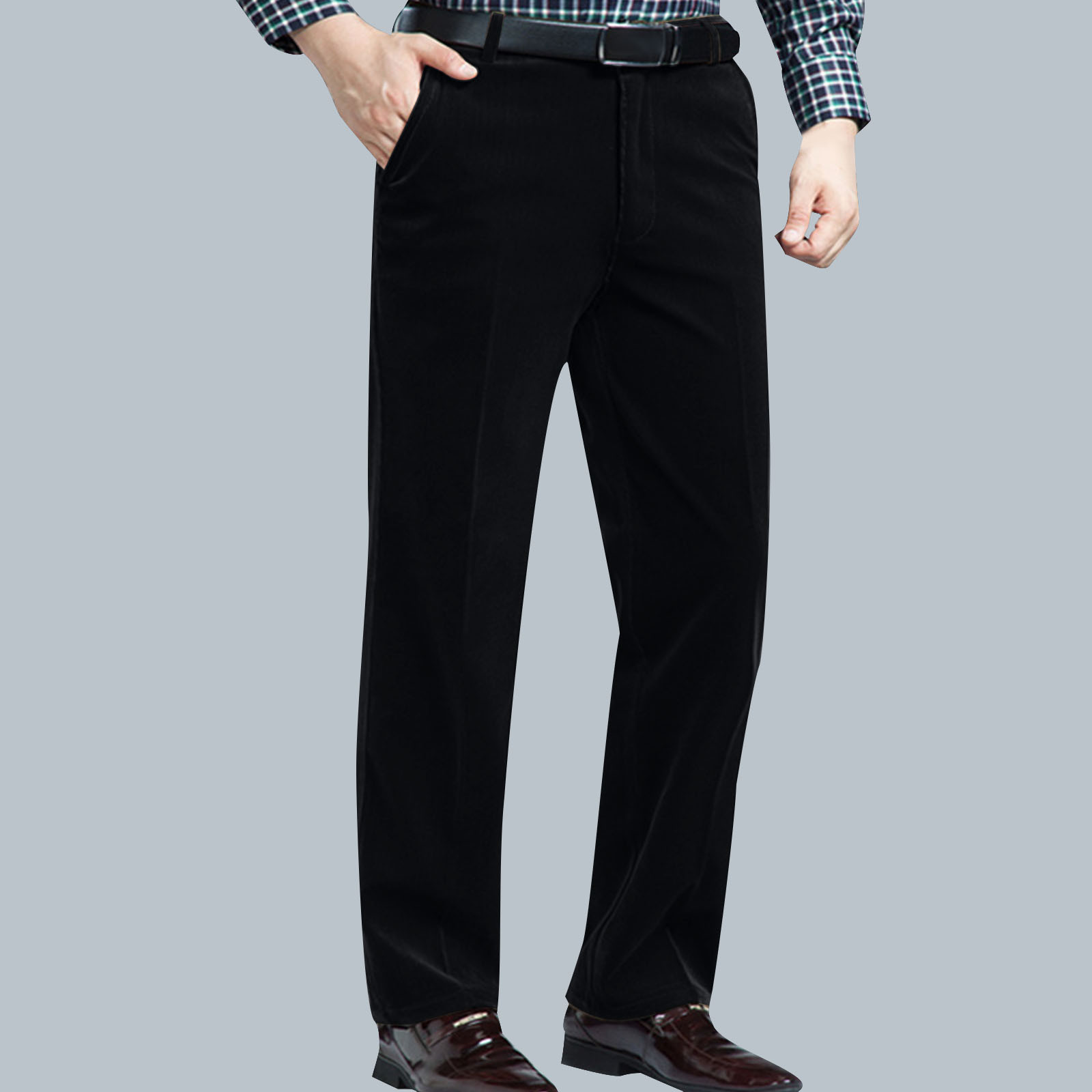 Men's Stylish Flat Front Corduroy Formal Black Dressy Pant