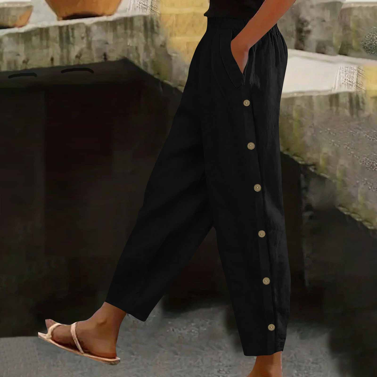 Linen Printed Zipper Pants