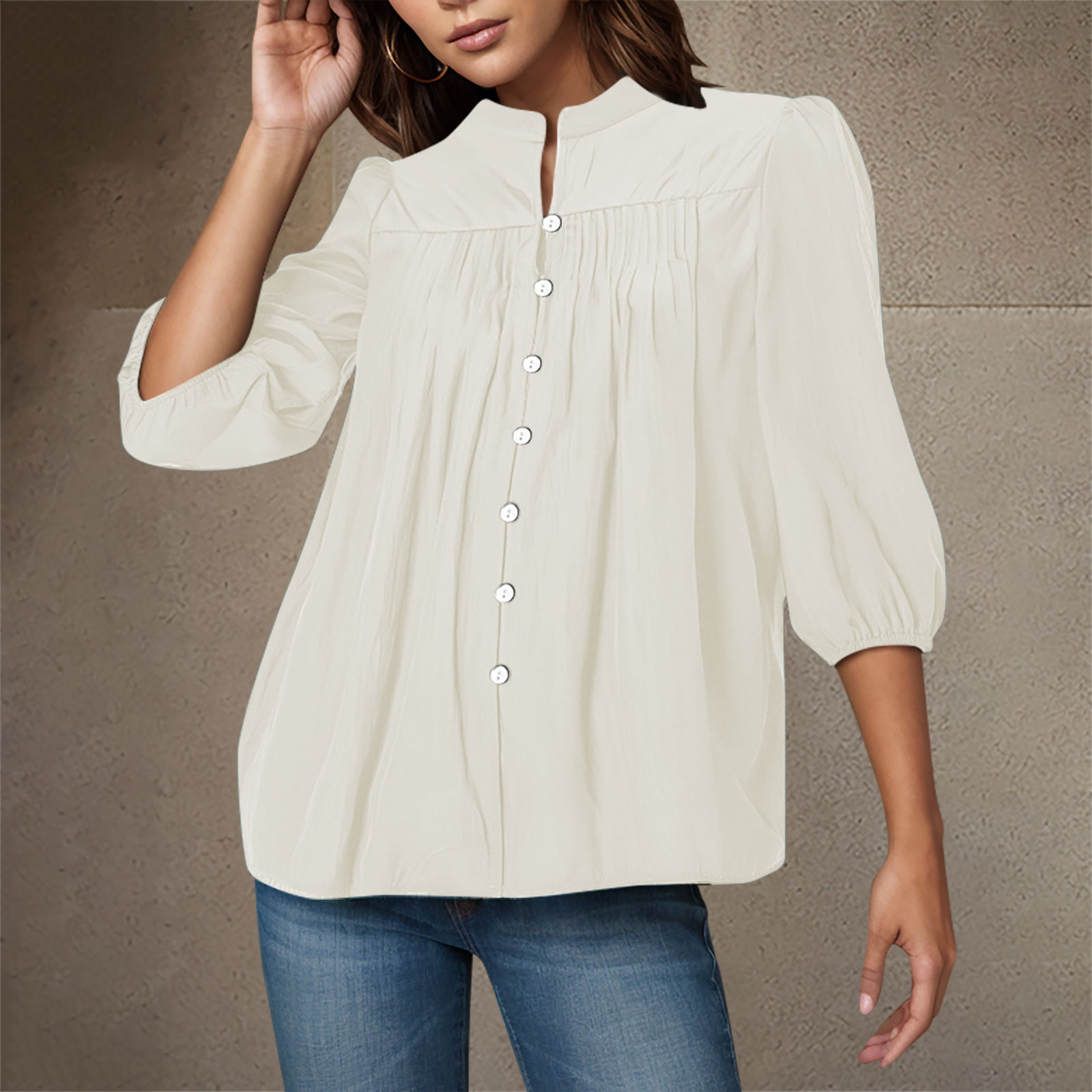 PRETTYGARDEN Women's Summer Blouse – Loose Fit V-Neck Button Down Shirt With Lantern Sleeves & Pleated Detail