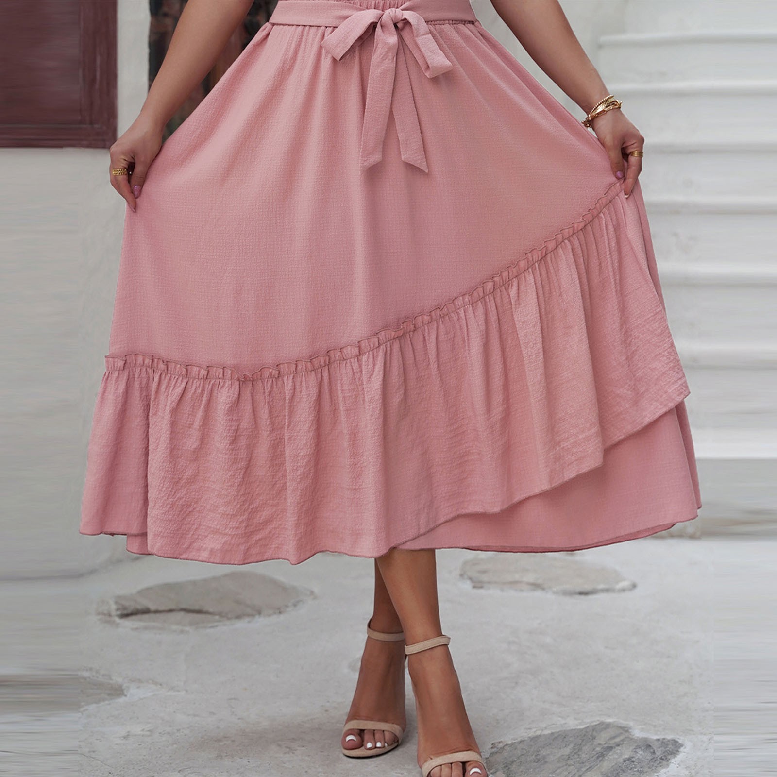 Women's Skirt long flared elegant with bow tie, high waist, casual main image 1