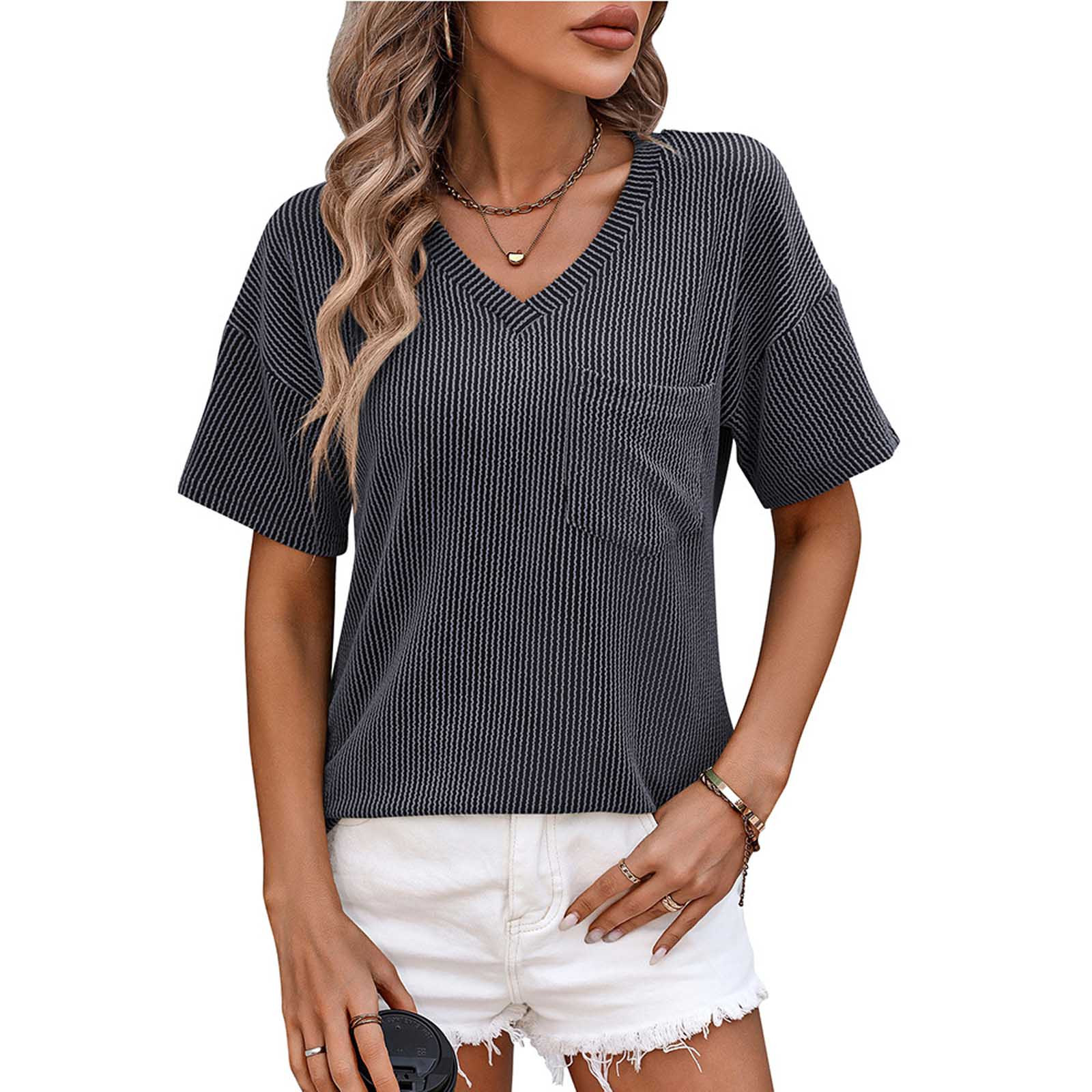 Fashion $15 & under Olyvenn V Neck Cap Sleeve Ribbed Tops for Women ...