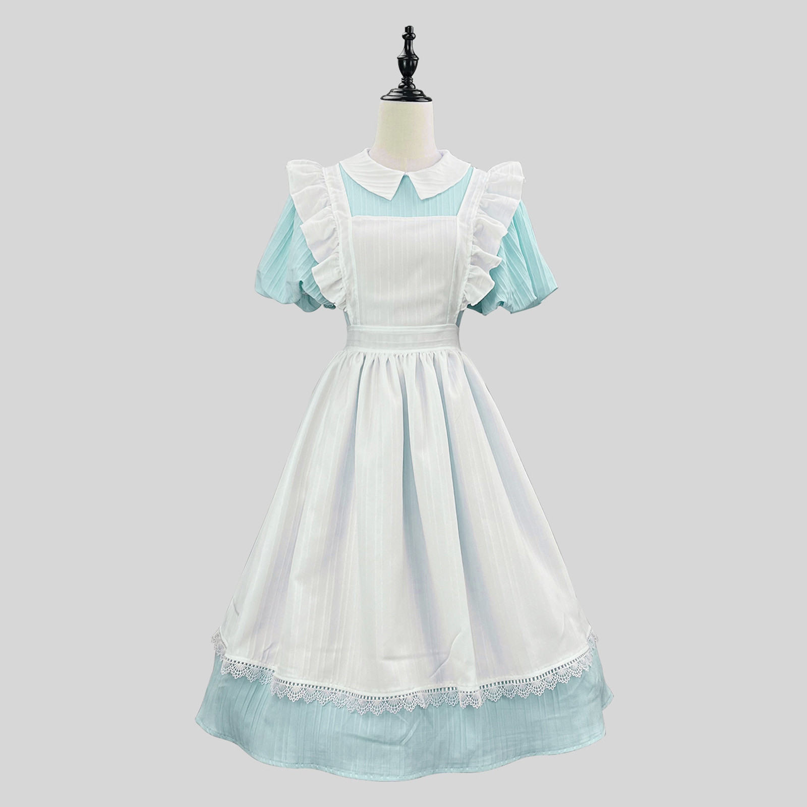 SMihono Women's Plus Size Maid Dress Lapel Collared Puff Sleeve Lace ...