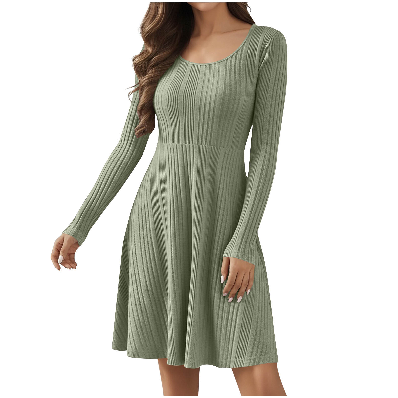 SMihono Womens Long Sleeve Spring Midi Dresses - Crewneck Ribbed Knit ...
