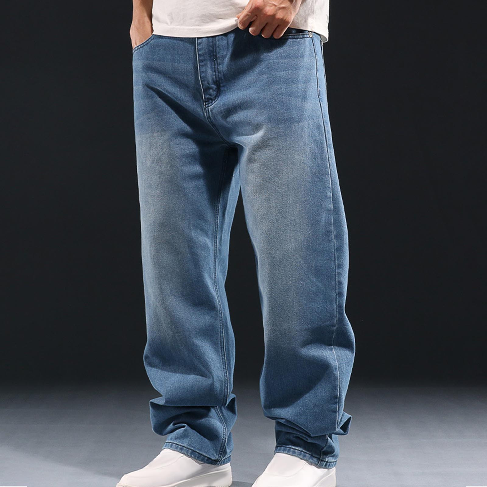 YLSDY Men's Baggy Hip Hop Denim Jeans Loose Fit Outdoor Cargo Pants ...
