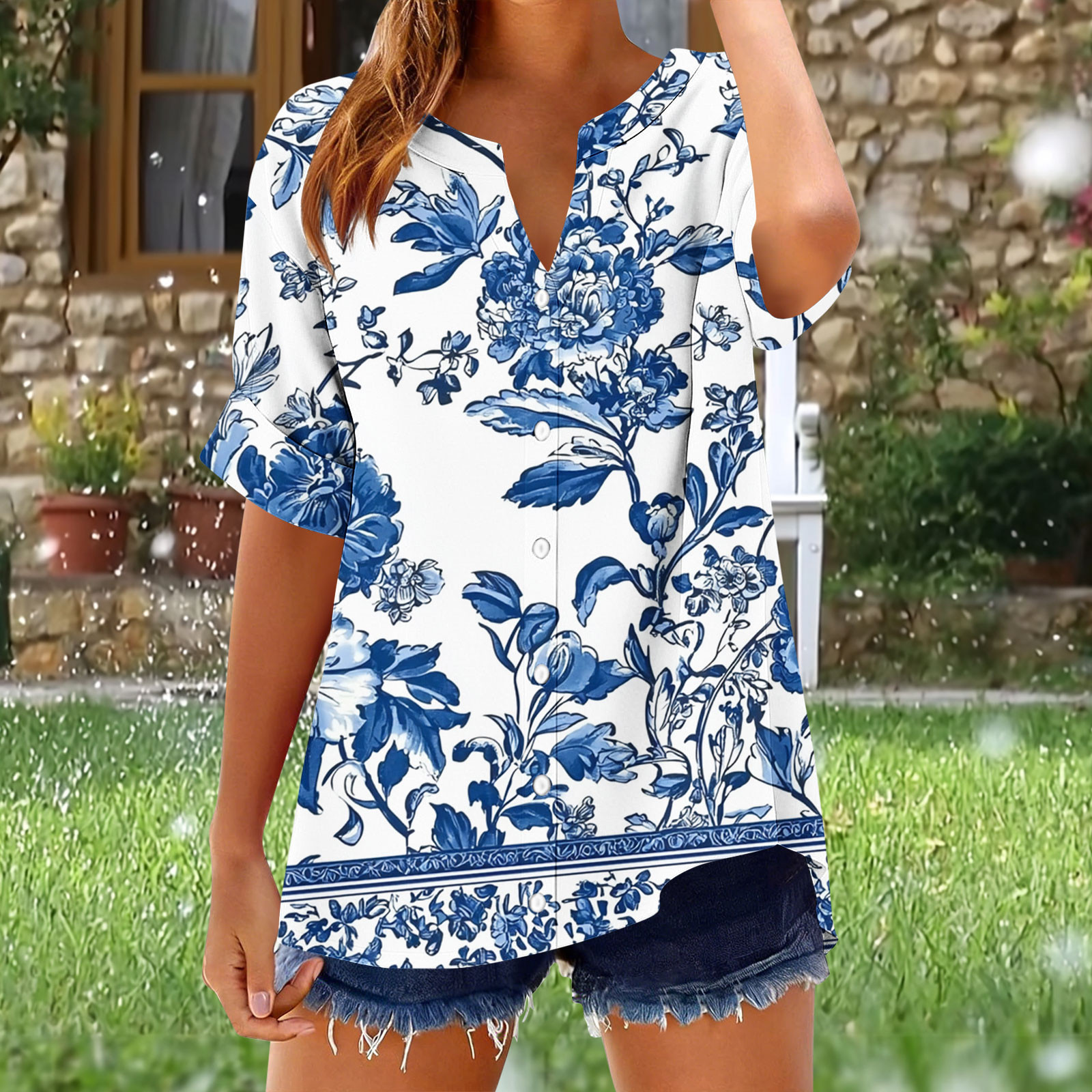 Olyvenn 2026 Summer Linen Tops for Women Roll Up Short Sleeve Tshirts ...